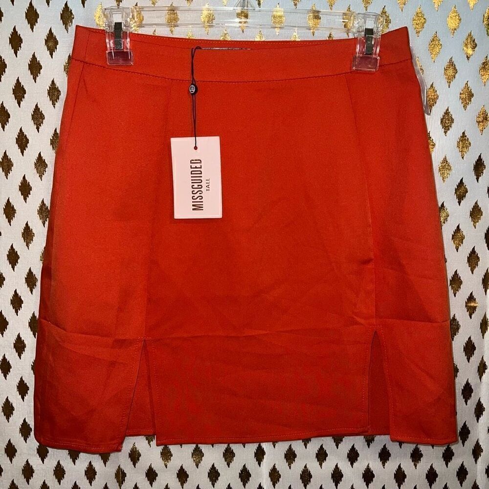 NWT Missguided tall Tailored Double Split slit Mini Skirt orange size 4